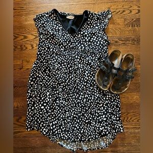 Altar'd State Women's Black/White Mini‎ Flutter Sleeve Lined Dress Polka Dot M